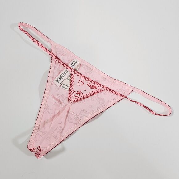 Victoria's Secret Pink Waist Heart Trim Cotton V-String Panty Hearts Cupid XL - Picture 2 of 6